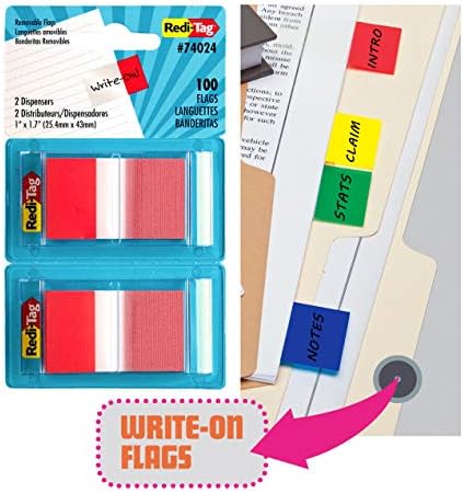 Bandeiras de página pop-up de desbag, 2 dispensadores por pacote, 100 bandeiras no total, 1 x 1,7 polegadas, vermelho,