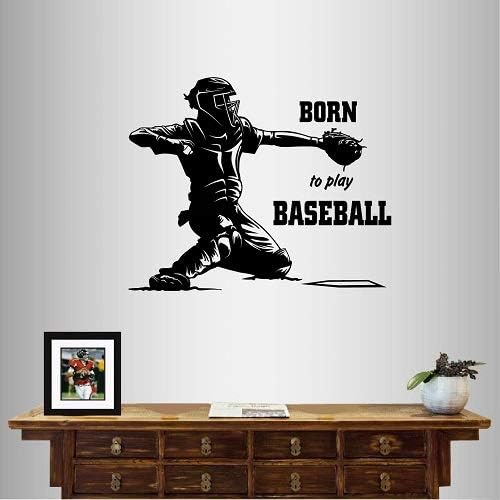 Wall Vinyl Decal Decor Decoração de Arte Adesivo Nascido para jogar Baseball Quote Phrase Baseball Catcher Player Sports Boy Teen