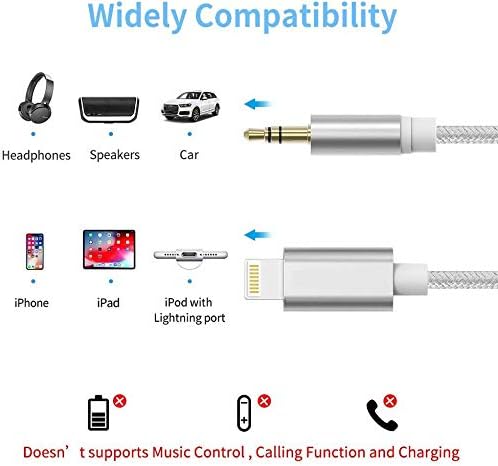 Aux Cord for iPhone, cabo auxiliar de 3,5 mm para carro compatível com iPhone 13 12 11 xs xr x 8 7 6 ipad ipod para estéreo