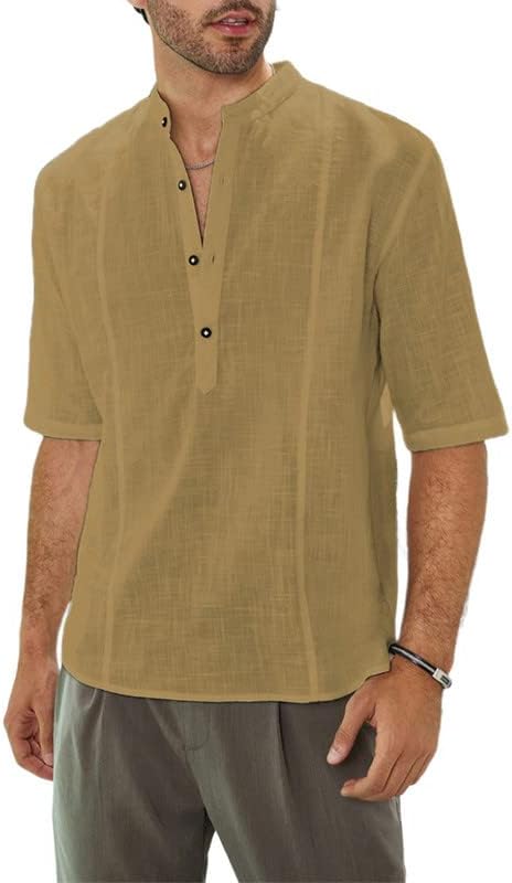 DOKOTOO Mens 2023 Casual Casual Camisetas de linho de linho de algodão curto