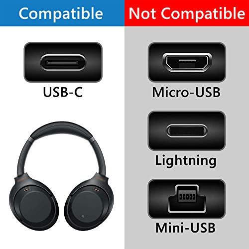 Geekria tipo C Cabo de carregador curto, compatível com Sony WH-1000XM5 1000XM4 1000XM3 XB900N XB910N CH710N Carregador, USB para USB-C