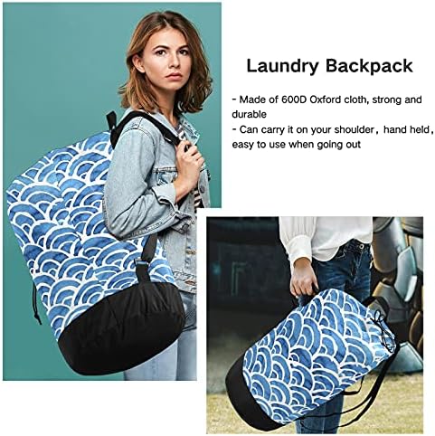 Bolsa de lavanderia com ondas oceânicas com alças de ombro de lavanderia Backpack Saco de tração Fechamento de empurramento