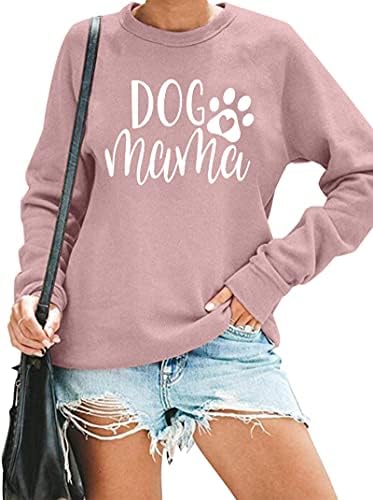 Alltb Dog Mom Sorto Mulheres Cão Mama Pullover de camisa fofo Cão de cachorro Letra de manga longa impressão Tops de camiseta