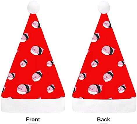 Blobfish sushi chapéu de natal engraçado Papai Noel Hats Plush curto com punhos brancos para suprimentos de decoração de festa de