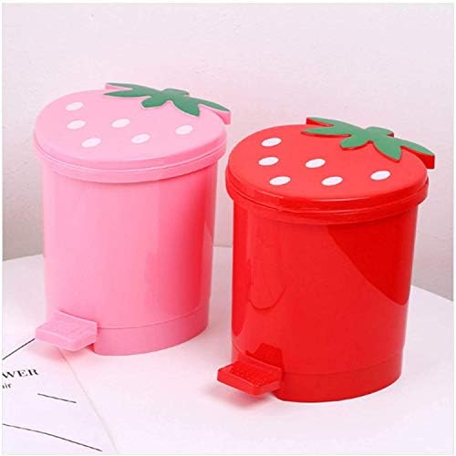 Lata de lixo de morango bxuxjar, lata de lixo de kawaii mini com tampa de latas de lixo de banheiro de decoração