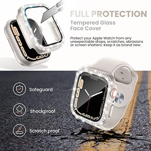 [3pack] Tensea for Apple Watch Screen Protector Caso Série 8 e 7 Acessórios de 45 mm, Iwatch Hard PC Diamond Bumper Caso Bumping Filme
