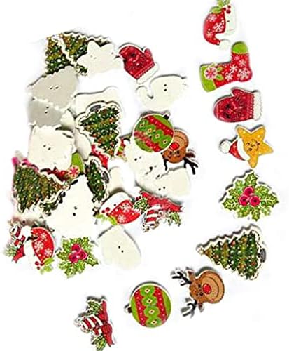 Cartoon Costura de madeira Papai Noel Claus Buttons de Natal 2 buracos para acampamento, piquenique e outras atividades ao ar