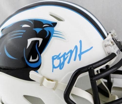 DJ Moore autografou Carolina Panthers Capacete branco plano - JSA W Auth *Blue - Mini capacetes autografados da NFL