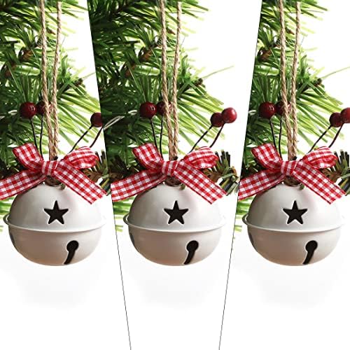 Dazhan 3pcs/conjunto Jingle Bells Ornamentos - árvore de Natal Decorações de campainha penduradas com arco xadrez para