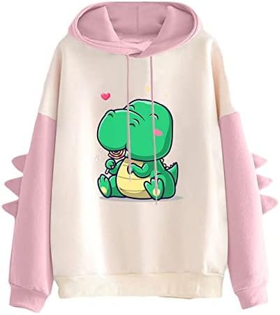 Suéter longo nokmopo Moda feminina casual impressão de capuz comprido Dinosaur Sweatshirt suéters leves