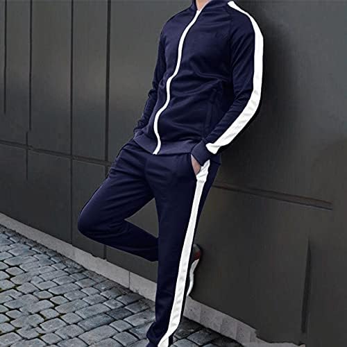 Rouno masculino de traje 2 peças colorido bloco de manga longa Jaquetas e calças de zípers full sports conjuntos de suor