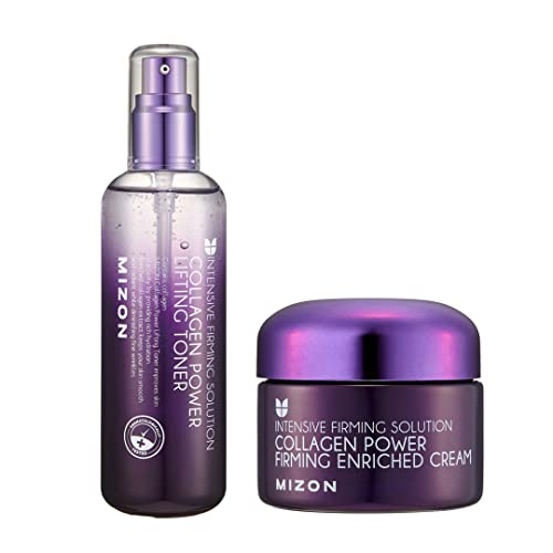 Mizon Collagen Line Firming Firming Enriquecido Creme + Toner de levantamento de colágeno, colágeno, hidratante, cuidados