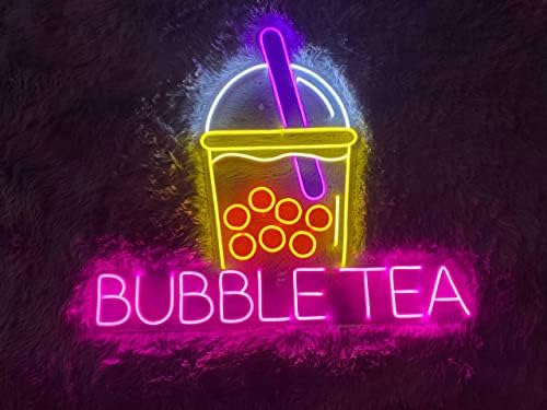 NEONGRAND BOBA TEA NEON NEON, sinal de néon de chá de bolha para decoração de parede com sinal de LED de luz trocável diminuído para o quarto, descor de berçário)