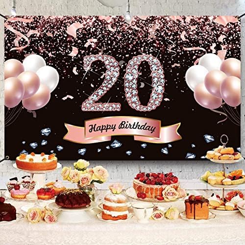 TRGOWAUL 20º aniversário Decorações para mulheres - Rose Gold 20th Birthday Birthday Birthda