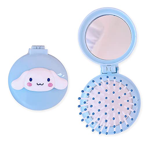 Kawaiians Mini Hair Brush para bolsa, escova de cabelo de bolso kawaii com espelho para meninas, pequeno espelho portátil