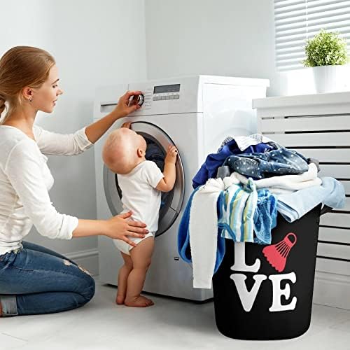 Badminton Love Laundry Basket com alças redondas de lavanderia de lavanderia cesta de armazenamento para banheiro