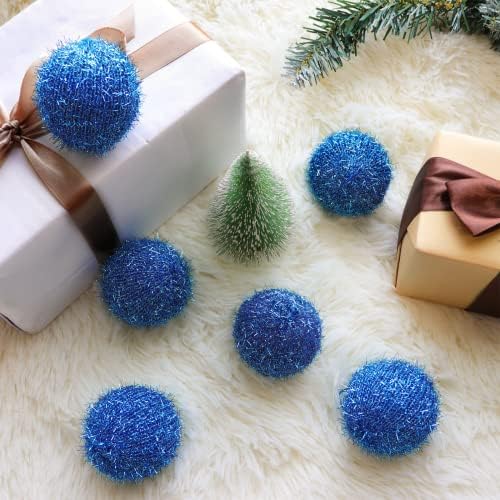 Ornamentos de árvore de Natal de Limbridge, 6 PCs de malha de malha Glitter Bling Decorações de bola de Natal, para decoração