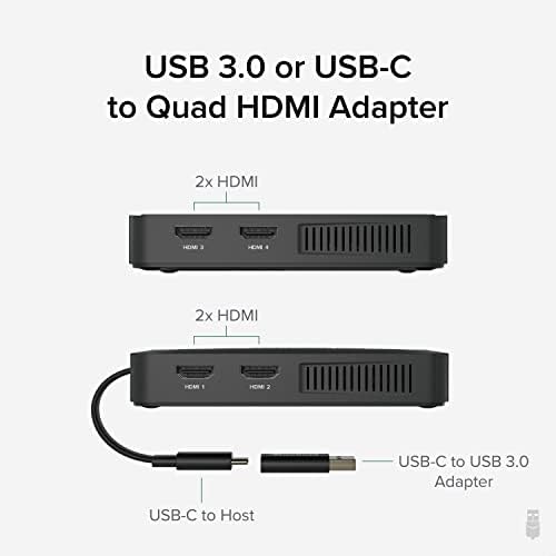 Adaptador de Multi Monitor Multi Plugable 4 HDMI, Adaptador USB 3.0 ou USB C para HDMI, compatível com Windows e Mac, o Adaptador