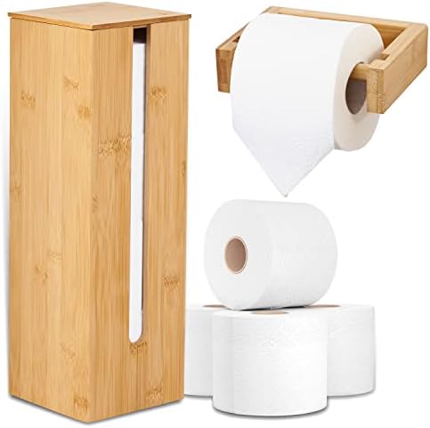 Hennez Bamboo Papel de papel higiênico Stand e suporte de papel higiênico Montagem de parede - suporte de armazenamento de papel