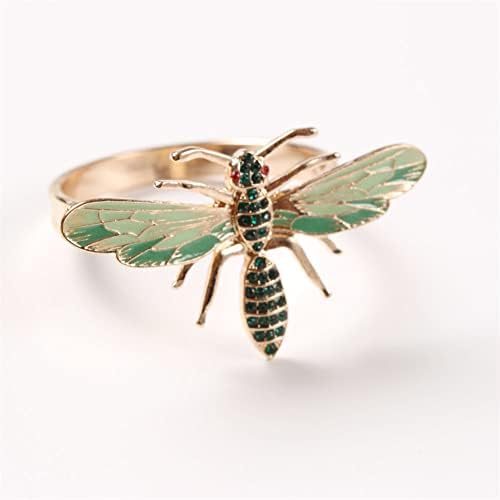 Dragonfly Inseto Napkin Ring Solter Green Crystal Animal Serviette Tone Dourado Casamento Holiday Holiday Metal Dragonfly