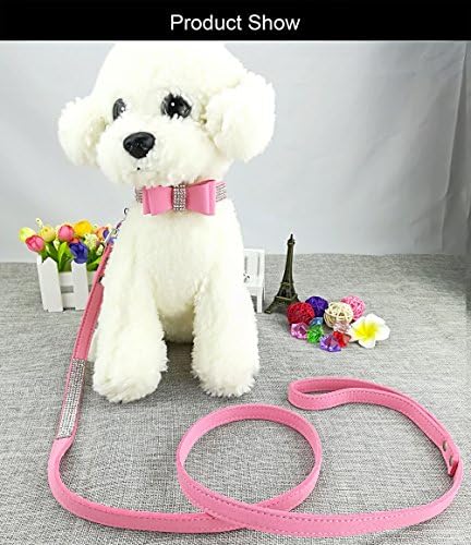 Newtensina 3pcs colar de cachorro elegante com conjunto de chumbo 2pcs colarinho de cachorro laço com coleira rosa fofa para