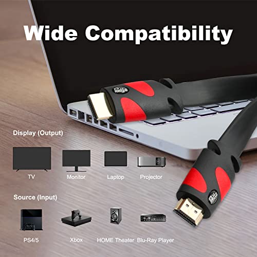 Postta Flat HDMI Cable HDMI 2.0 Suporte de cordão 4K, 3D, 2160p, 1080p, Ethernet e áudio Return-Black-Red