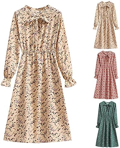 Vestidos de manga comprida feminina pescoço boho vestidos florais casuais em ajuste solto mini vestidos formais vestidos formais