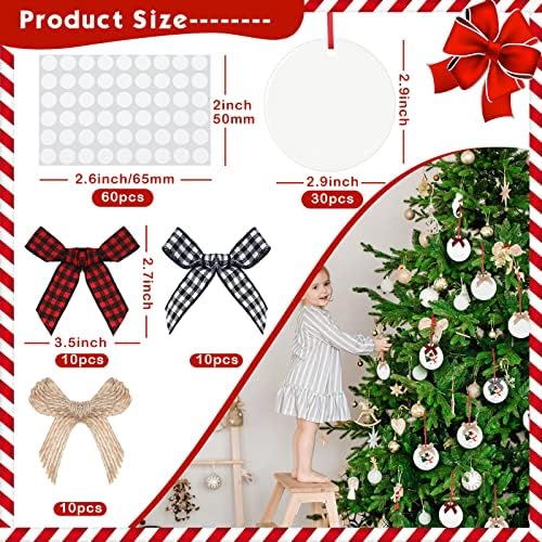 63 PCs DIY Árvore de Natal Pendurada Ornamentos de 30 PCs 2,87 polegadas Sublimação de Natal Ornamentos de cerâmica em branco