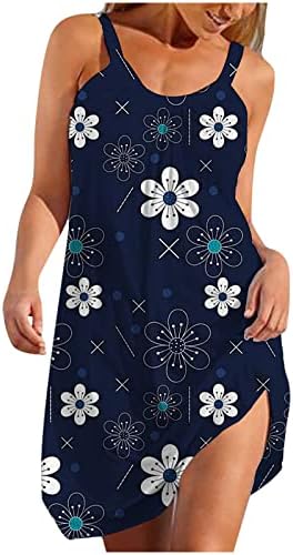 Vestidos de cinta de espaguete para mulheres com estampa floral mangas vestido midi colher pescoço vestido de tanque