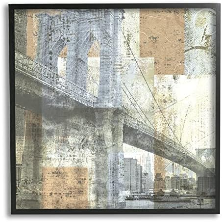 Stuell Industries Abstract collaged Cityscape Arched Bridge Water Boats, Design by Katrina Craven