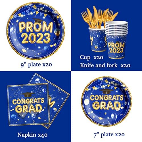 PROM 2023 Decorações-connidats Grady Party Supplies 2023 Tableware de graduação para 20 convidados Placas de temas e guardanapos