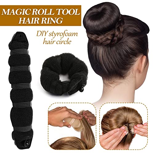 Shapers de coroa de coque de cabelo, anel de cabelo da ferramenta de rolagem mágica, o anel de espuma de cabelo DIY Snap Snap, Women