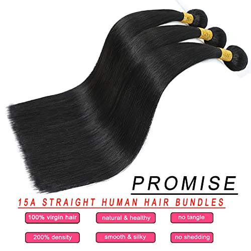 15a de cabelos humanos retos Pacotes de 10 polegadas de 10 polegadas de cabelo humano, de cabelo de cabelo virgem virgem brasileiro sem processamento Extensões de cabelo para mulheres negras cor natural