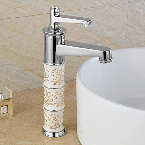 Torneiras de Bacia de Faucet de Defaus Padrão Decorativo Cerâmico Dourado Bacia de banheiro alto Tapas de alça única Vaidade Torneiras