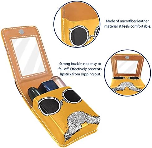 The Old Man Beard Orange Lipstick Case Lipstick Box Solter com espelho, bolsa de brilho labial portátil, kit de armazenamento