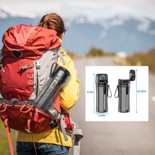 Manguarda de água de 20 onças com palha e filtro, BPA Free Water Flask portátil Capa recarregável Fan 2-em-1 para esportes