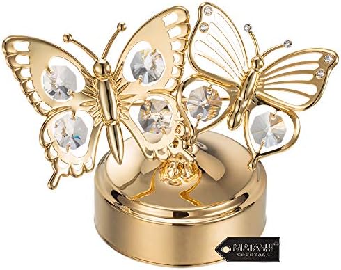 Matashi 24k Gold Batings Music Box toca memória com cristal dupla butterfly figurina compra de mesa para sala de estar