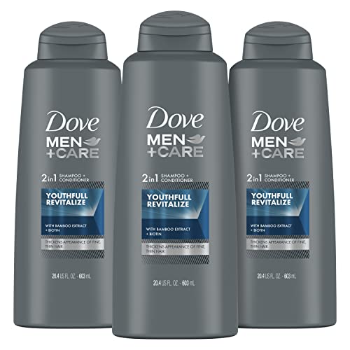 Dove Men + Care 2 em 1 shampoo e condicionador juvenil Revitalize 3 contagem para shampoo e condicionador finos e finos masculinos