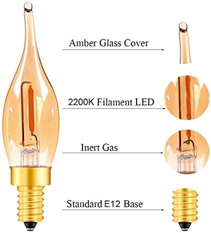GenixGreen LED Vintage Edison Bulb Candelabra E12 Base, LED de lâmpada LED Dimmível Candelabra LED BULLB 2200K AMBER, CRI 90+