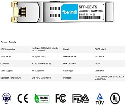 SFP para RJ45 para HPE Procurve J8177C J8177B HPE ARUBA J8177D J8177DCM JL747A 1000BASE-T SFP COPPER RJ-45 Módulo Transceptor